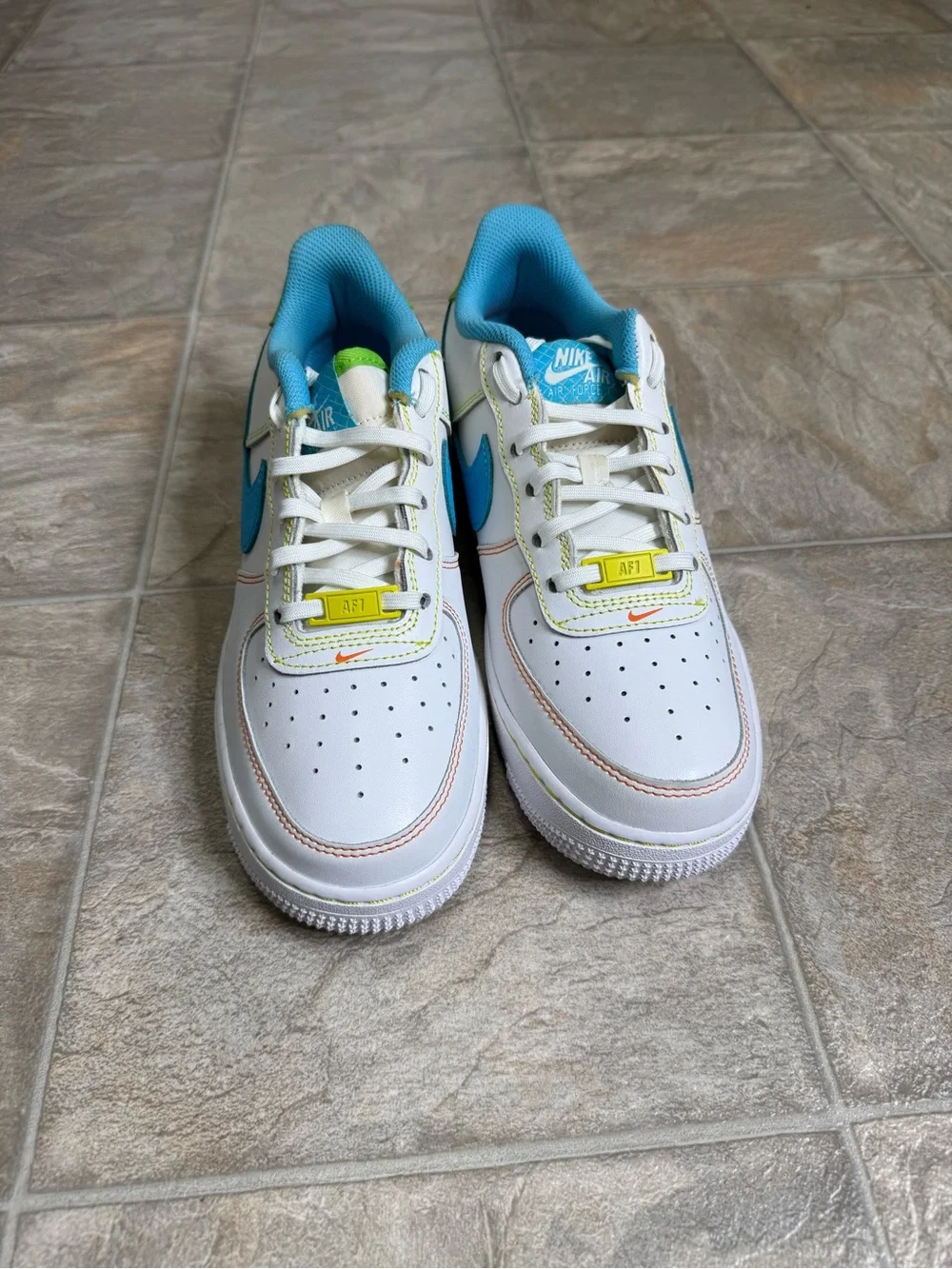 Nike Air Force 1 Low White Rainbow Stitch GS Shoe Size 6 White FJ4614-100 NWOT